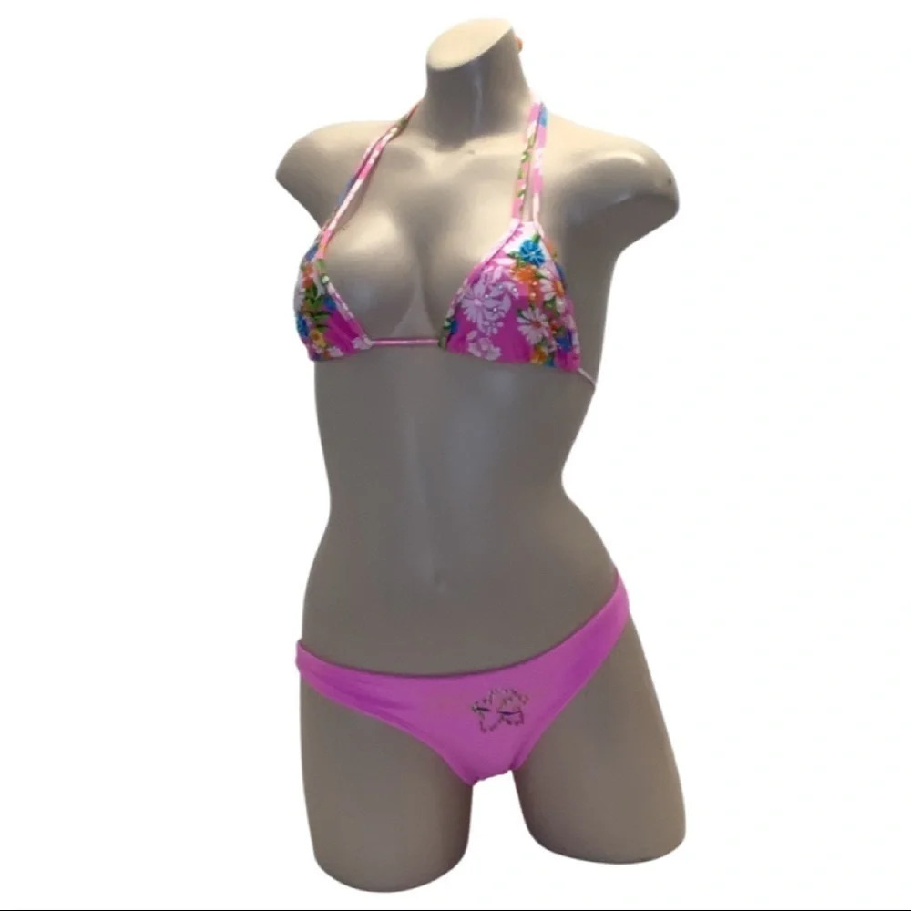 Recco Size Large Brazilian Floral Print Top & Pink Bottom. New With Tags